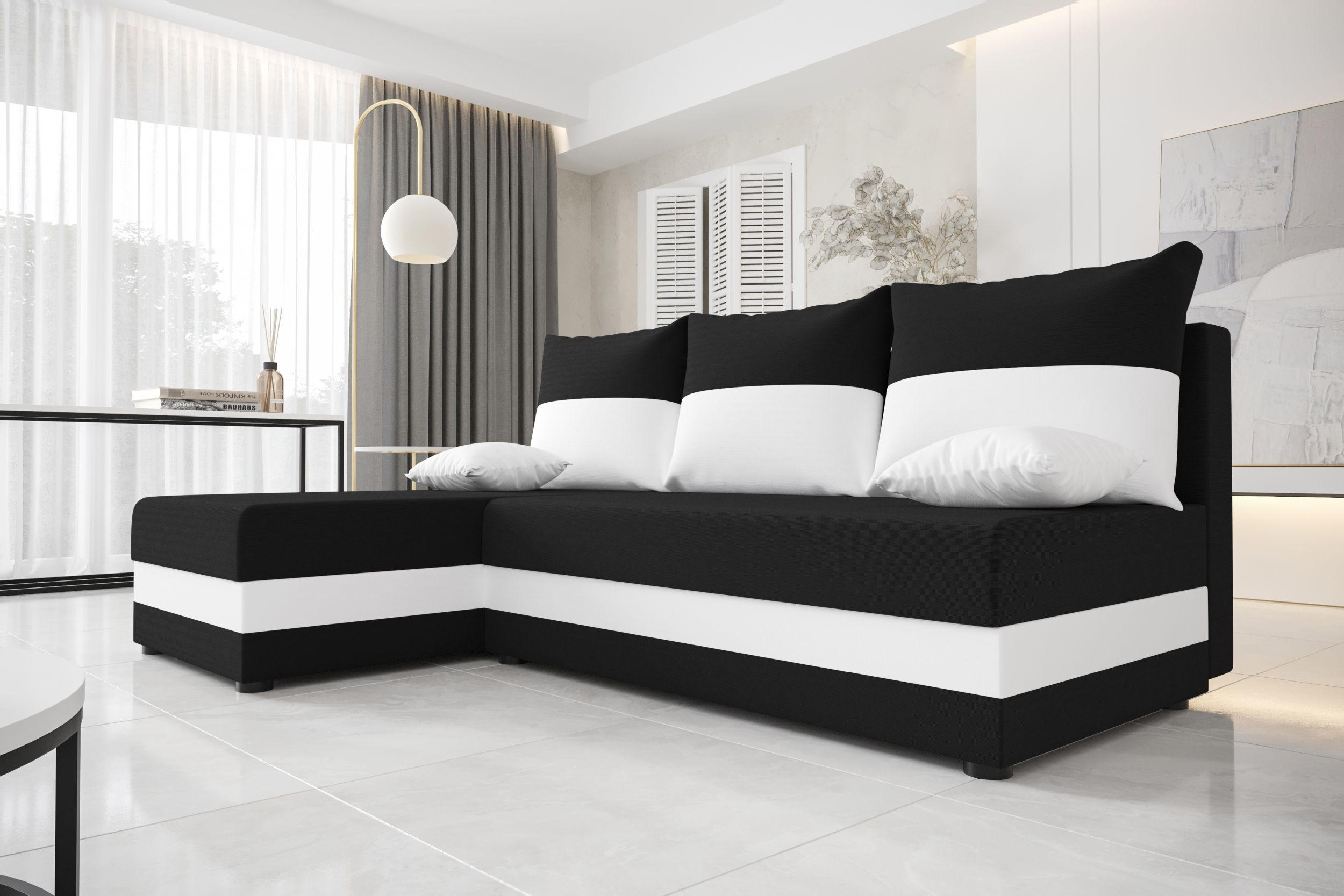 ECKSOFA HEWLET L Rainbow 15+31 Links mit Schlaffunktion - Schwarz, Textil (200/140cm) - Bedante