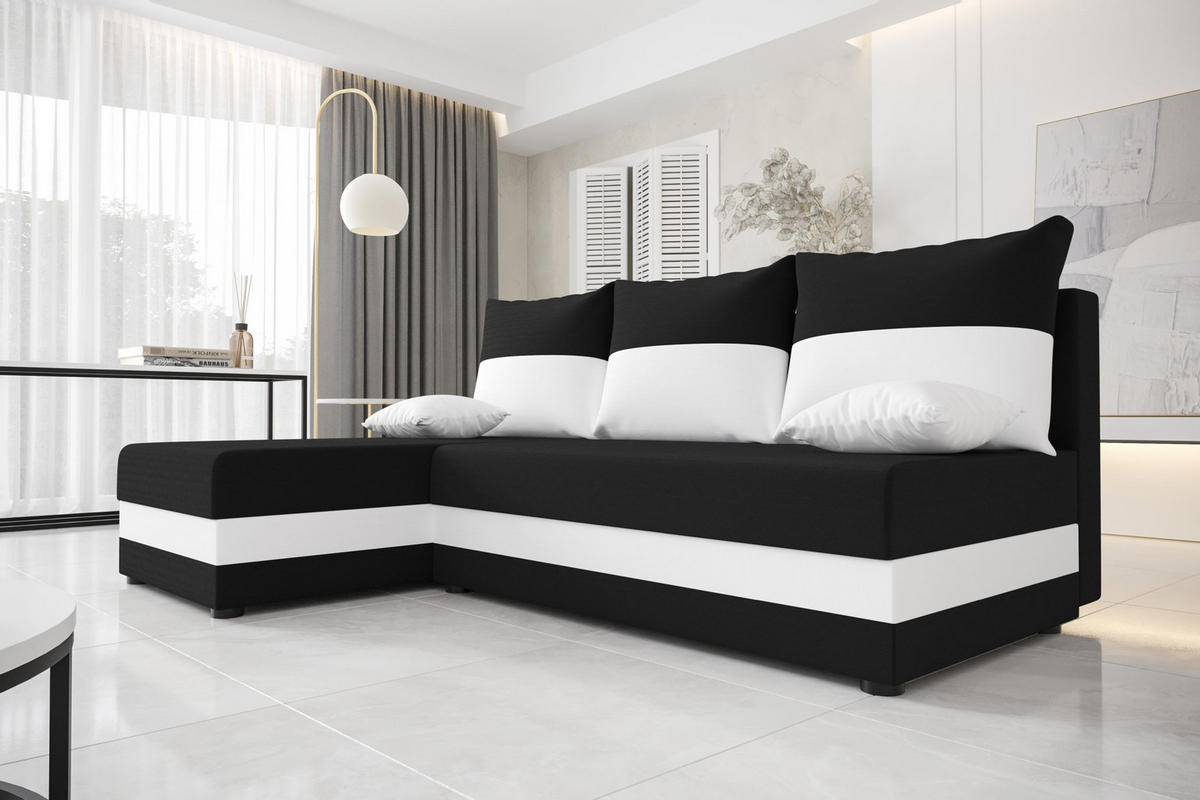 ECKSOFA HEWLET L Rainbow 15+31 Links mit Schlaffunktion - Schwarz, Textil (200/140cm) - Bedante