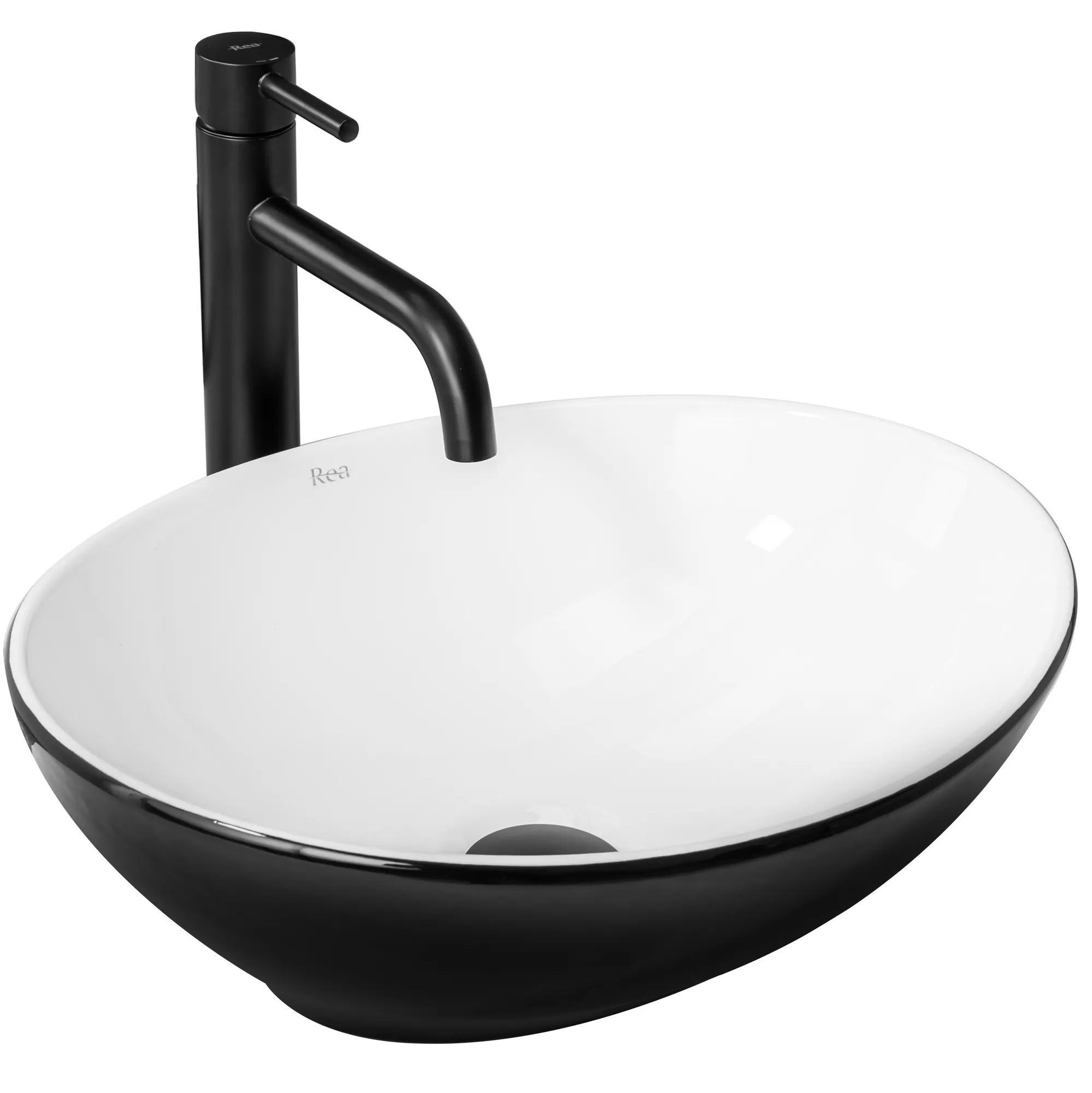 AUFSATZWASCHBECKEN Rea Sofia White Black - Schwarz, Keramik (34.5/15/41cm) - REA