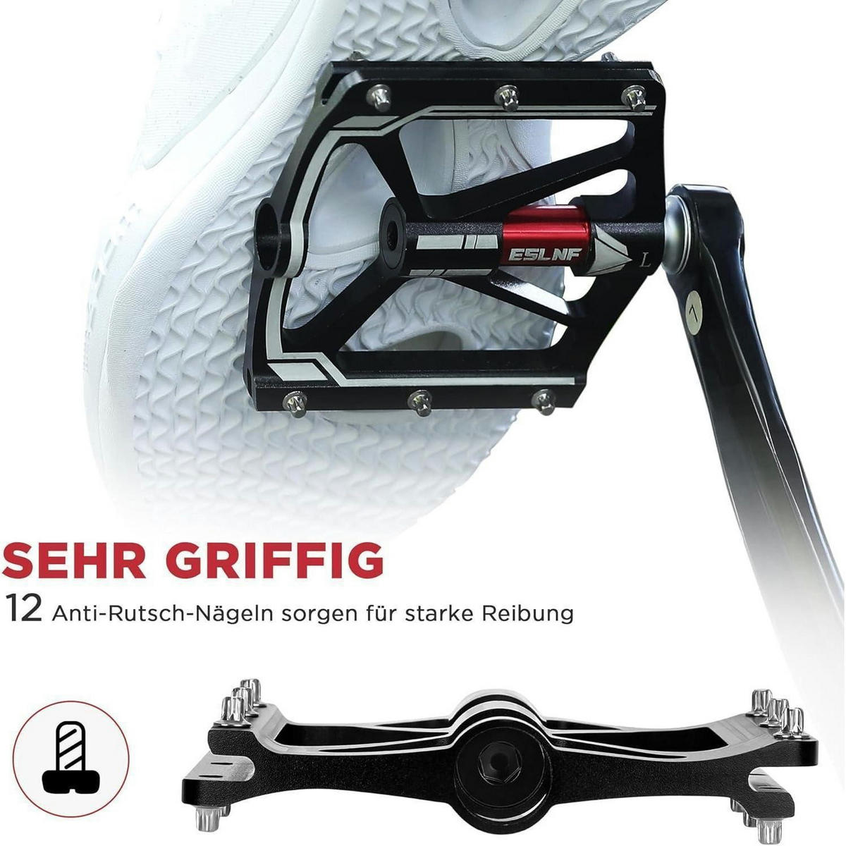 FAHRRADPEDALE 2-teiliges Set Flat Pedale MTB Leicht CNC Aluminium 9/16 Zoll Schwarz-Rot - Schwarz, Metall (10/1.5/10cm)