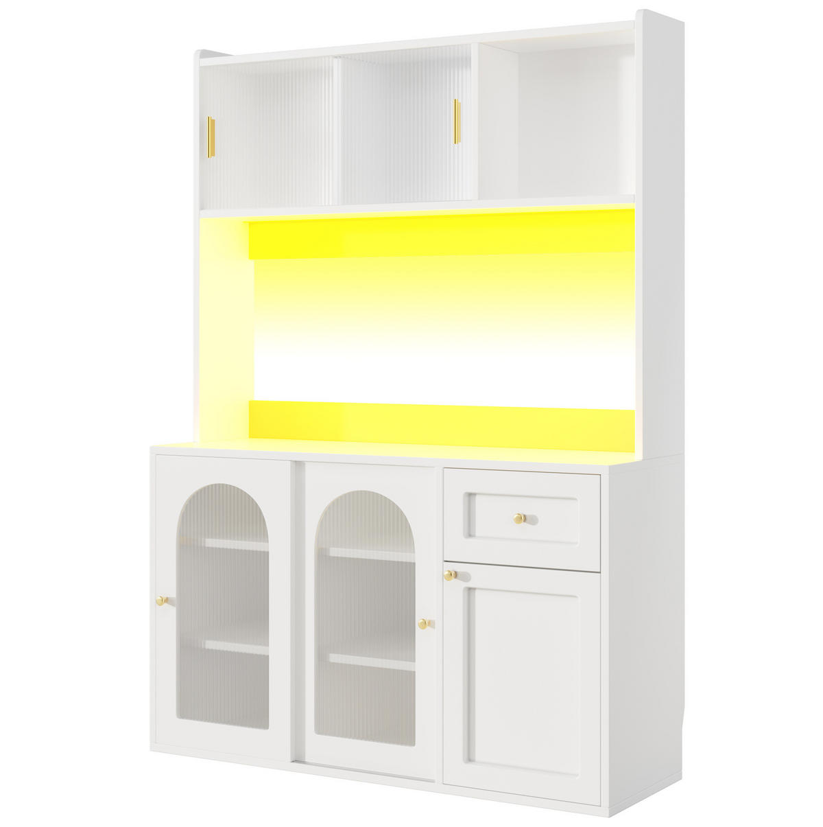 BUFFET 120/35/167 cm in Weiß mit LED-Beleuchtung und Glastüren - Weiß, Holzwerkstoff (120/167/35cm) - Flora Grace