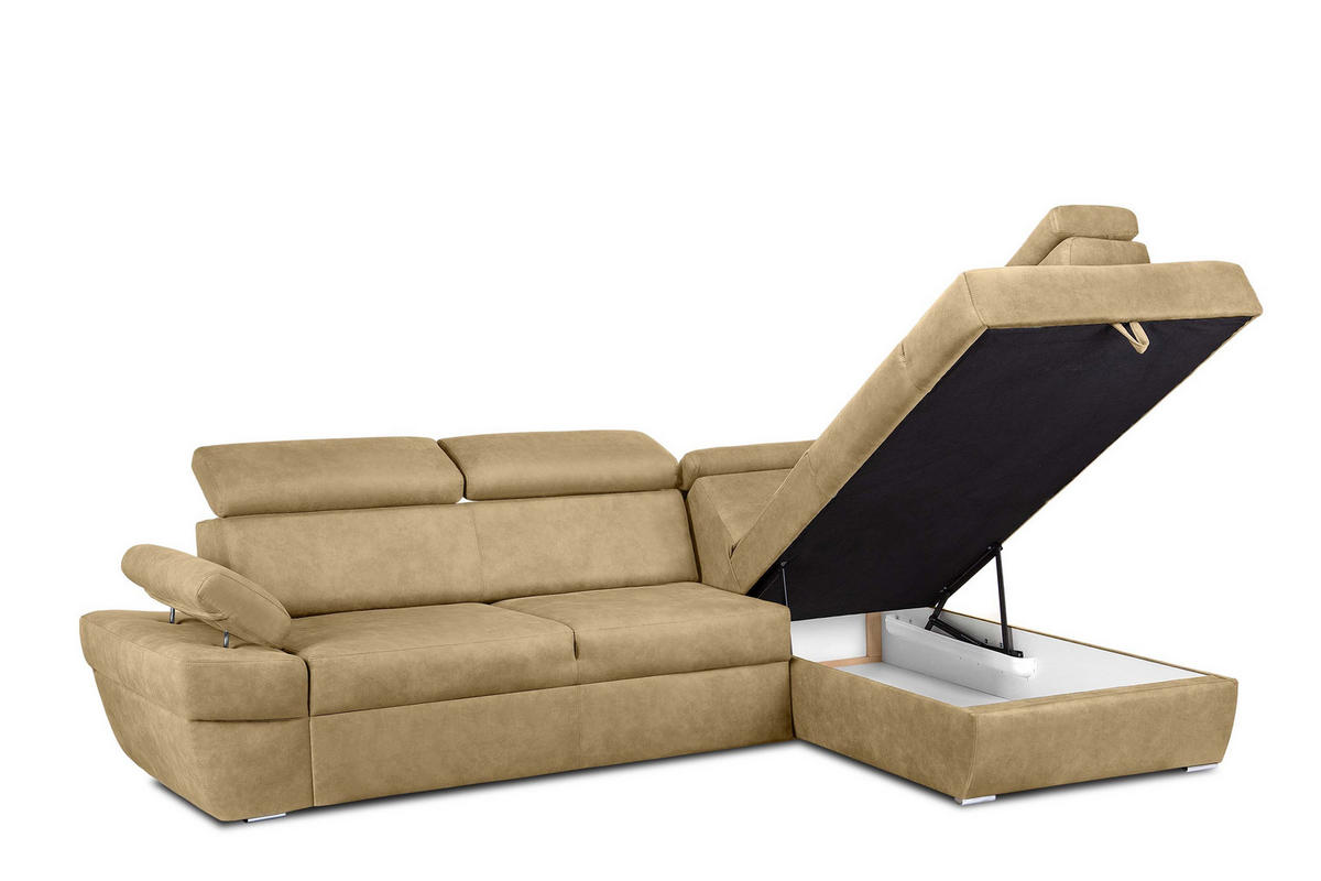 SCHLAFECKSOFA RATLO rechts 4/5-Sitzer mit Bettkasten in Lederoptik, gelb - Gelb/Silberfarben, Textil (270/190cm) - KONSIMO®