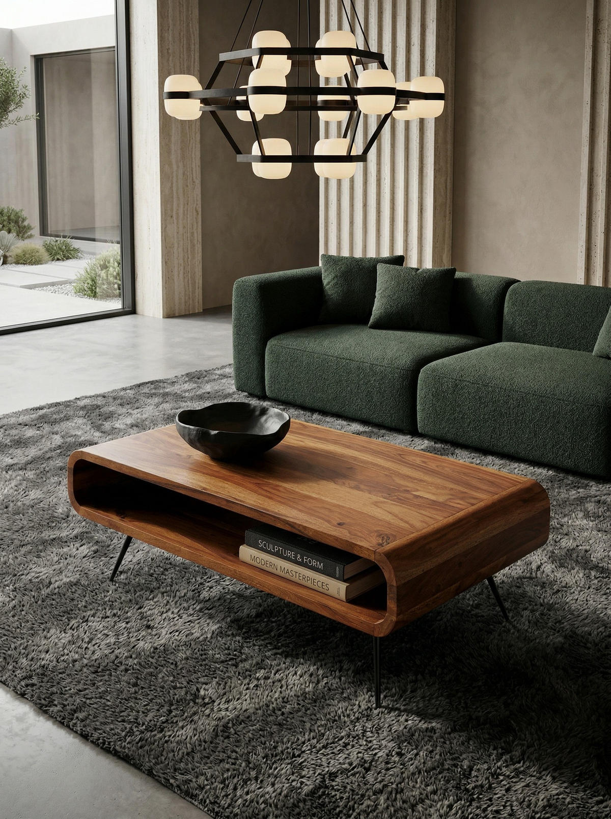 WOHNZIMMERTISCH Massivholz Sheesham, Modernes Design mit Staufach - Schwarz/Braun, Holz/Metall (55/90/30cm) - KADIMA DESIGN