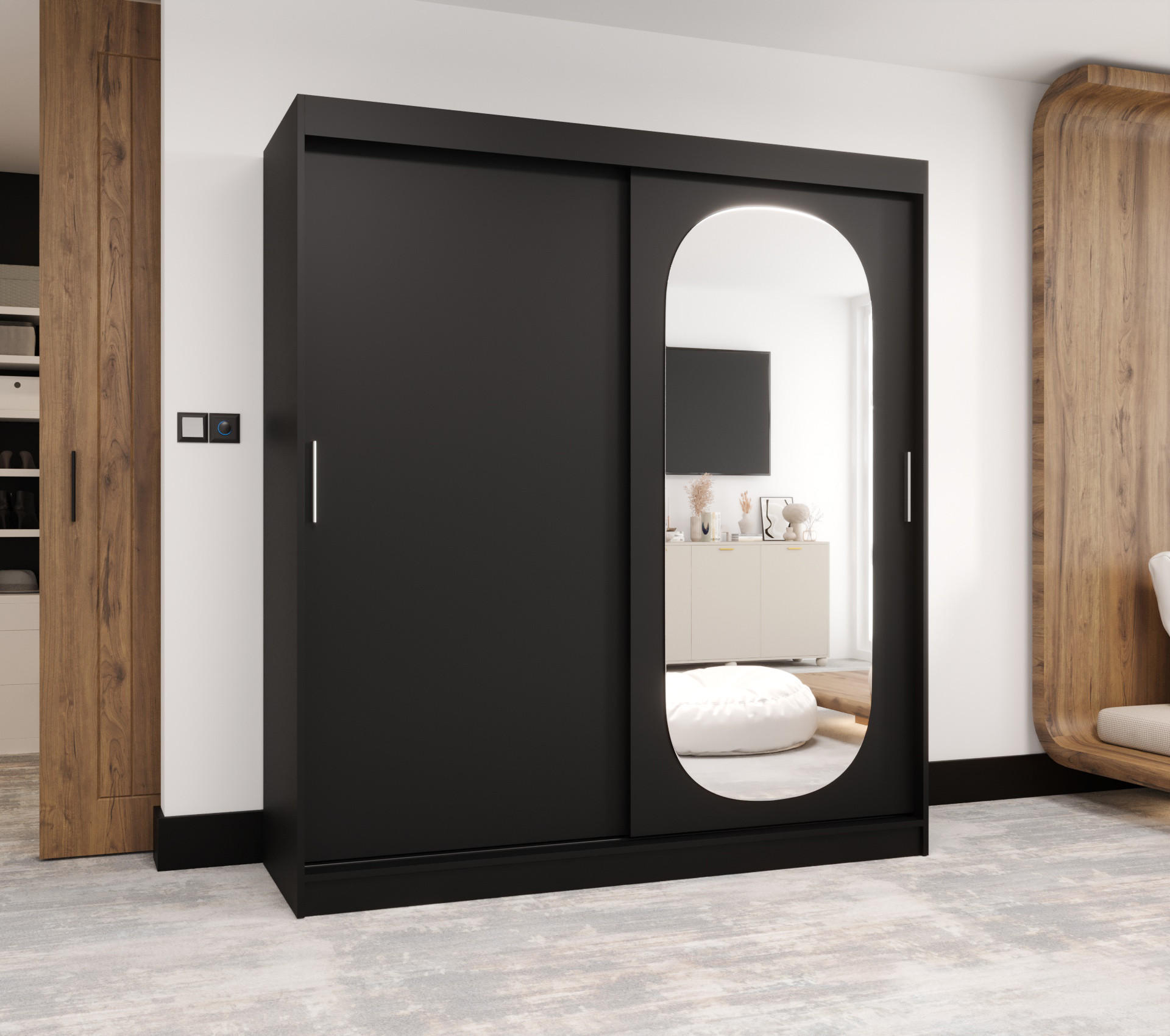 SCHWEBETÜRENSCHRANK 200/180/62 2-türig - Silberfarben/Schwarz, Holz (180/200/62cm) - MÖBEL KRYSPOL