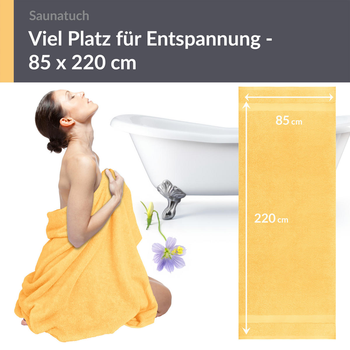 SAUNATUCH Linz Aprikosen Gelb 85x220 cm - Gelb, Textil (85/220cm) - Lashuma