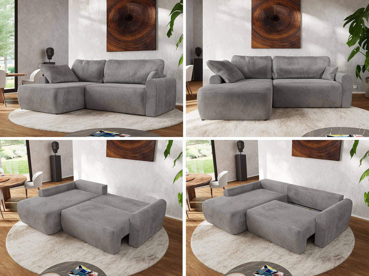 ECKSCHLAFSOFA CUBO L Hellgrau Velvet - links - Hellgrau/Schwarz, Kunststoff/Textil (273/187cm) - MKS
