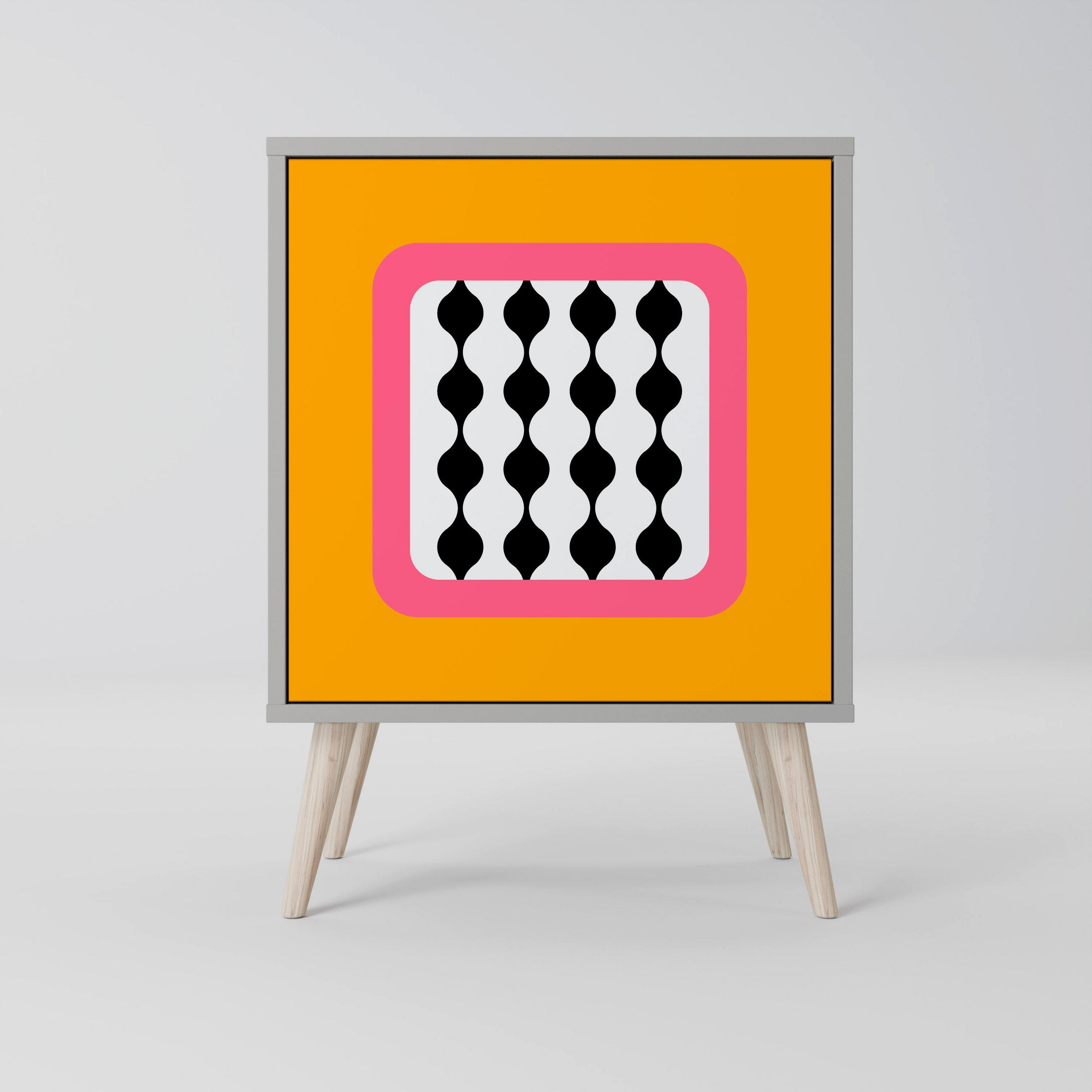 SIDEBOARD TEARS IN HEAVEN, Grau, 57,5x42x77,5 cm, Schräge Buchenholzfüße - Buchefarben/Multicolor, Holzwerkstoff/Buchenholz (57.5/77.5/42cm) - SpaceRebels