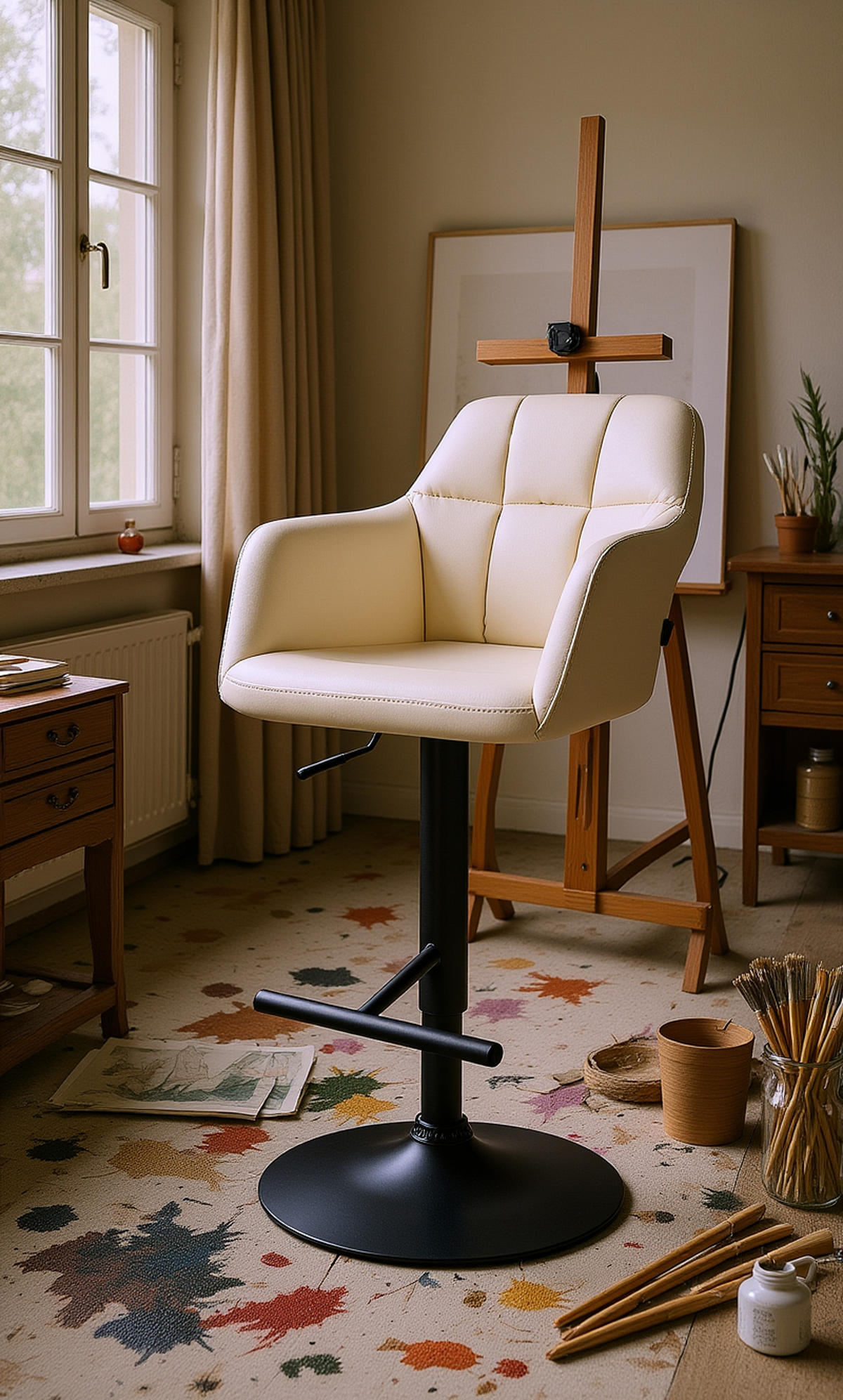BARHOCKER Nardo Kunstleder schwarz creme - Schwarz/Naturfarben, Kunststoff/Metall (57/118/59cm) - TPFLiving