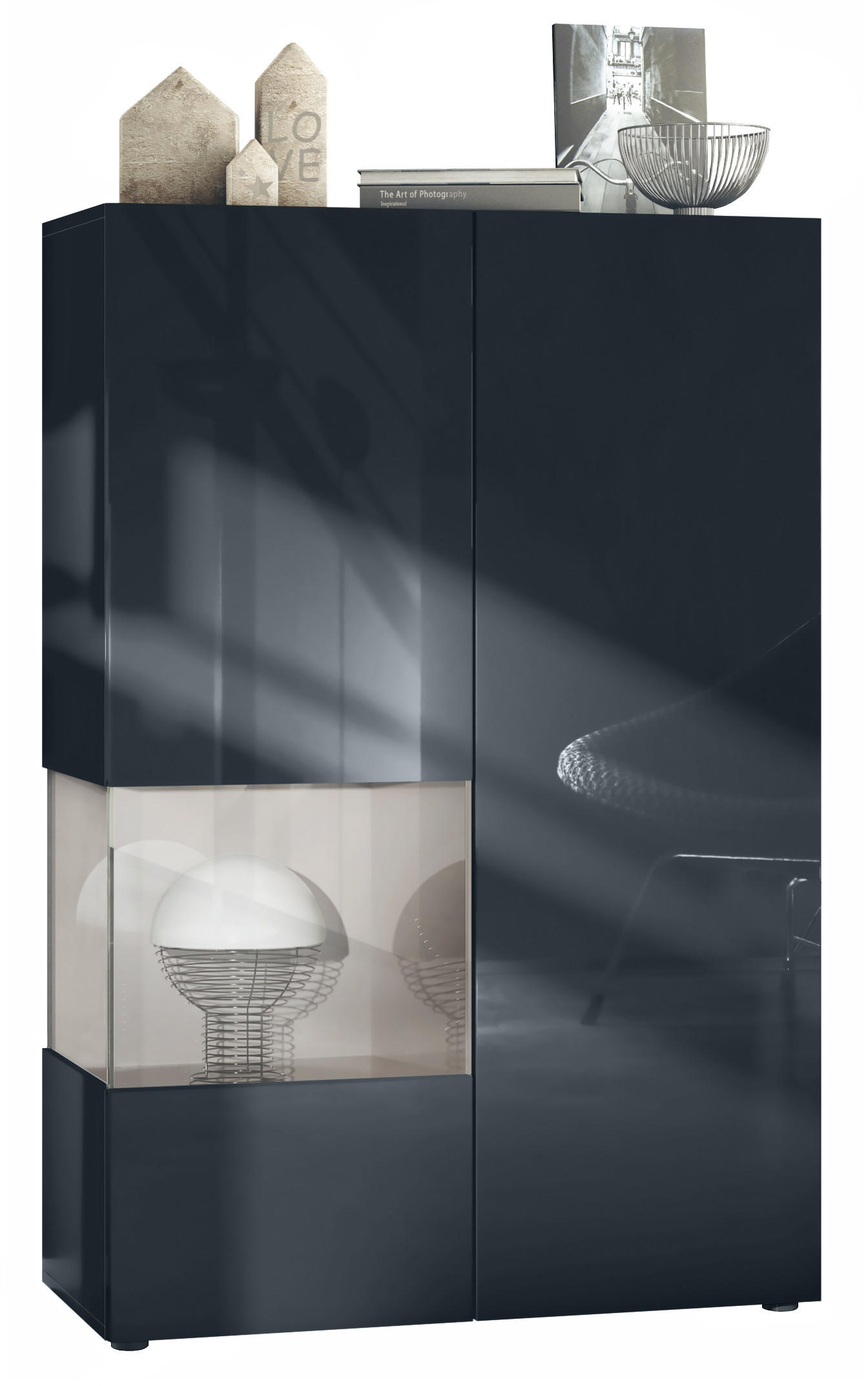 VITRINE Morena Einsatz in Sandgrau Hochglanz - Sandfarben, Holzwerkstoff (91.5/136.5/37cm) - Vladon