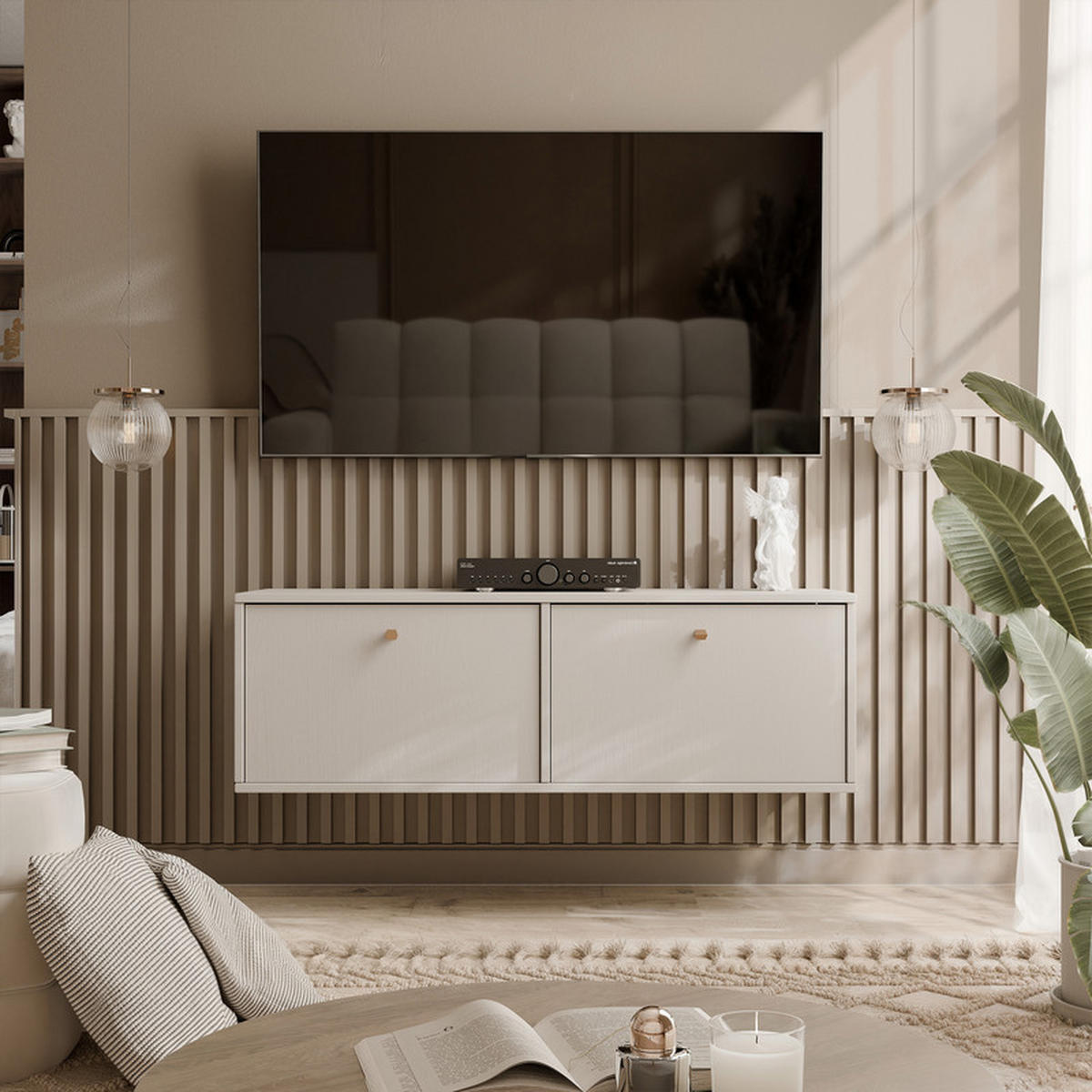 TV-LOWBOARD FLOW 121 cm, hängend, Sandbeige - Beige, Holzwerkstoff/Metall (121/35/40.5cm) - Idohome