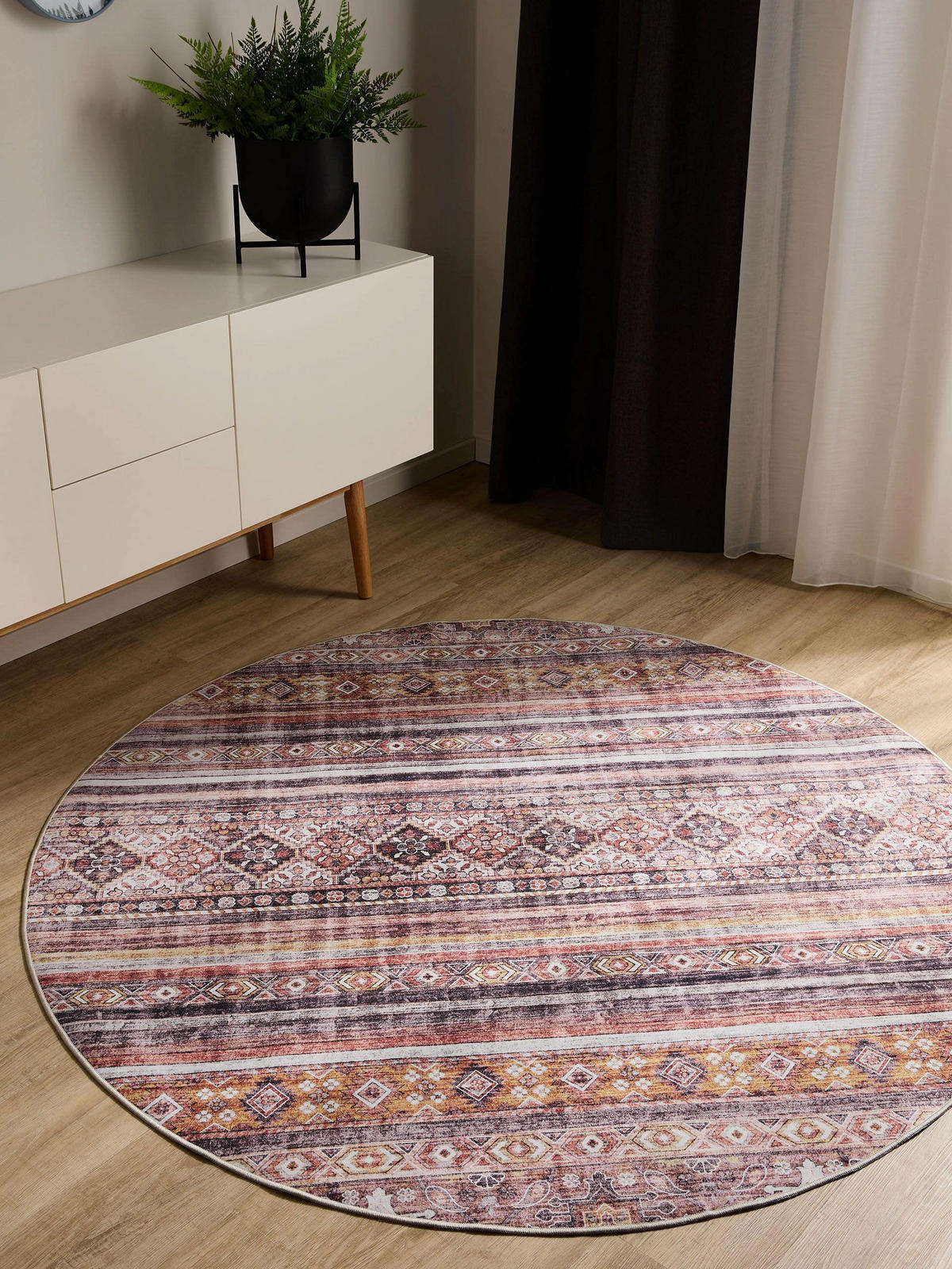 VINTAGE-TEPPICH George waschbar ø 160 cm rund - Pink/Multicolor, Kunststoff (160/160cm) - benuta