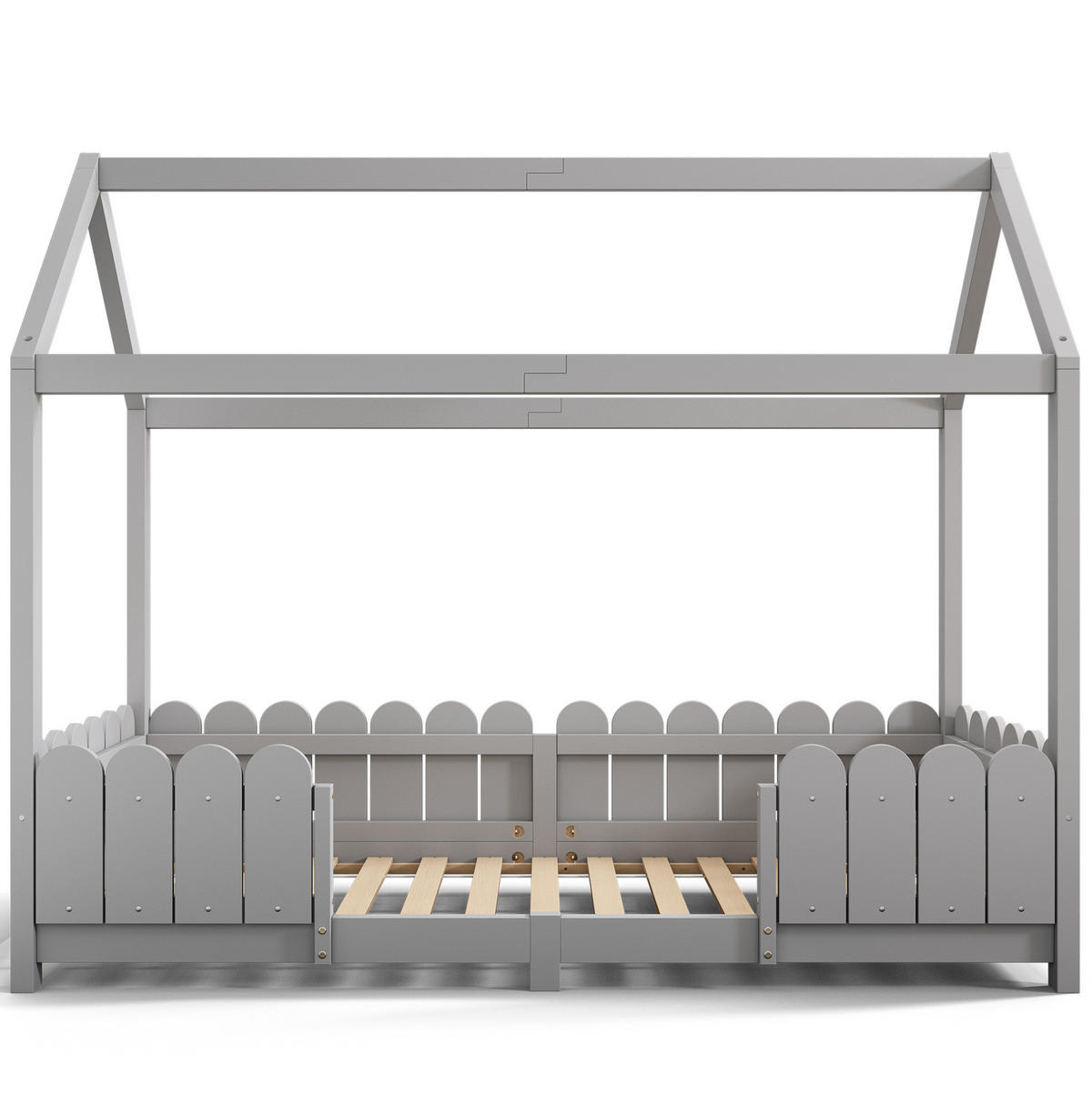 KINDEREINZELBETTEN aus Massivholz 90x200 cm in Grau mit Rausfallschutz & Lattenrost - Grau, Holz (90/200cm) - Modfu