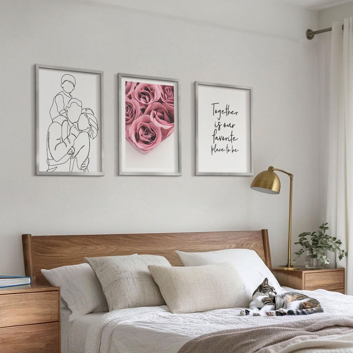 WANDBILDER 3er Set - 40x60 cm Silberner Rahmen - Rosensträuße als Familienzeichnung - Silberfarben, Kunststoff (40/60cm) - ArtPrintCave