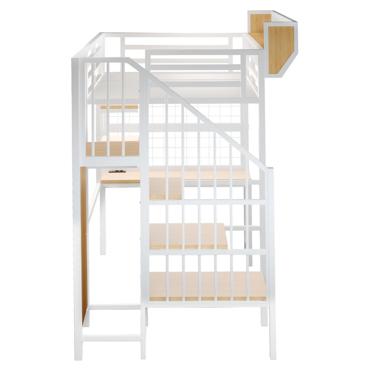 HOCHBETT 90/200 cm DE-01538, in Weiß, mit Schreibtisch, LED-Beleuchtung und Steckdose - Weiß, Metall (90/200cm) - ComfortXL