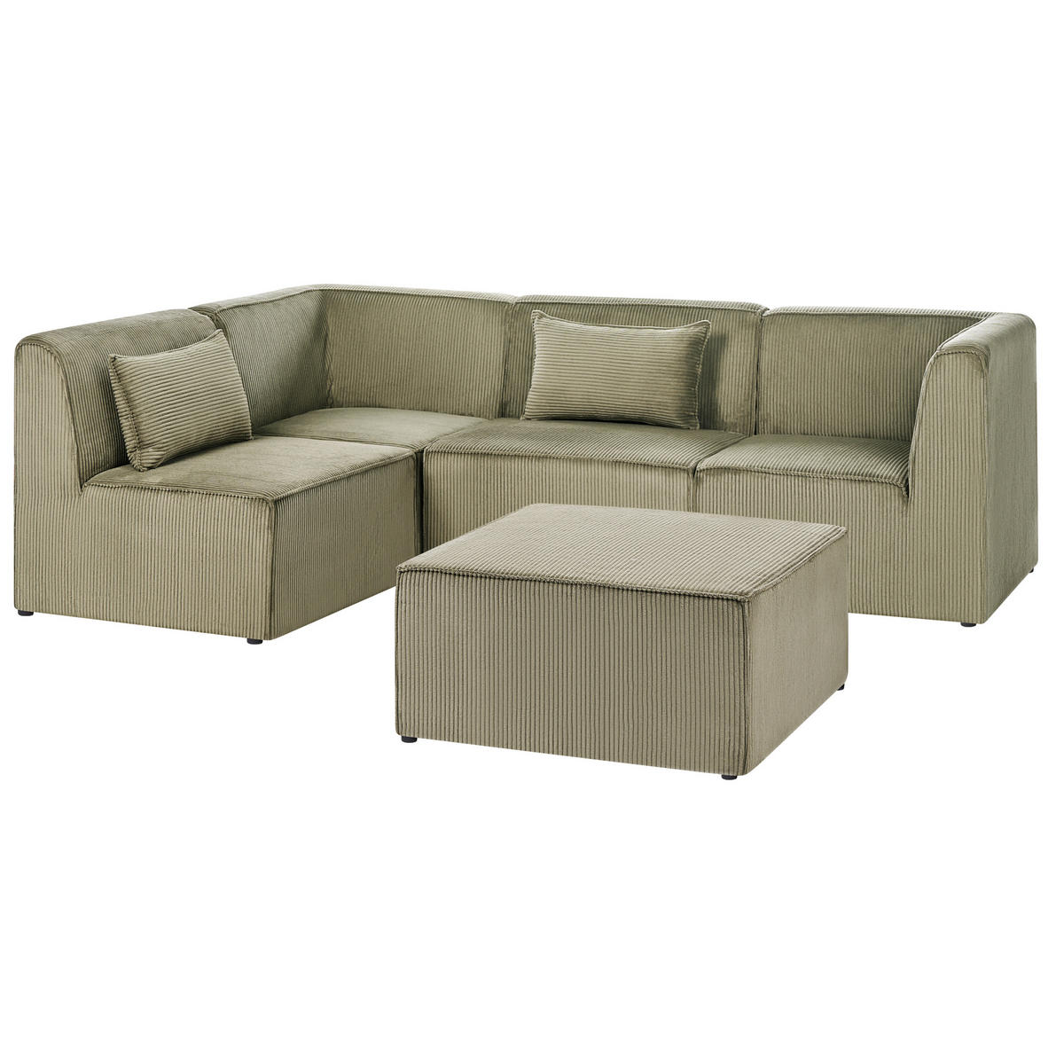 COLȚAR modul cu 4 locuri pe partea dreaptă verde reps reiat cu otomană Lemvig - verde, material textil (250/166cm) - Beliani
