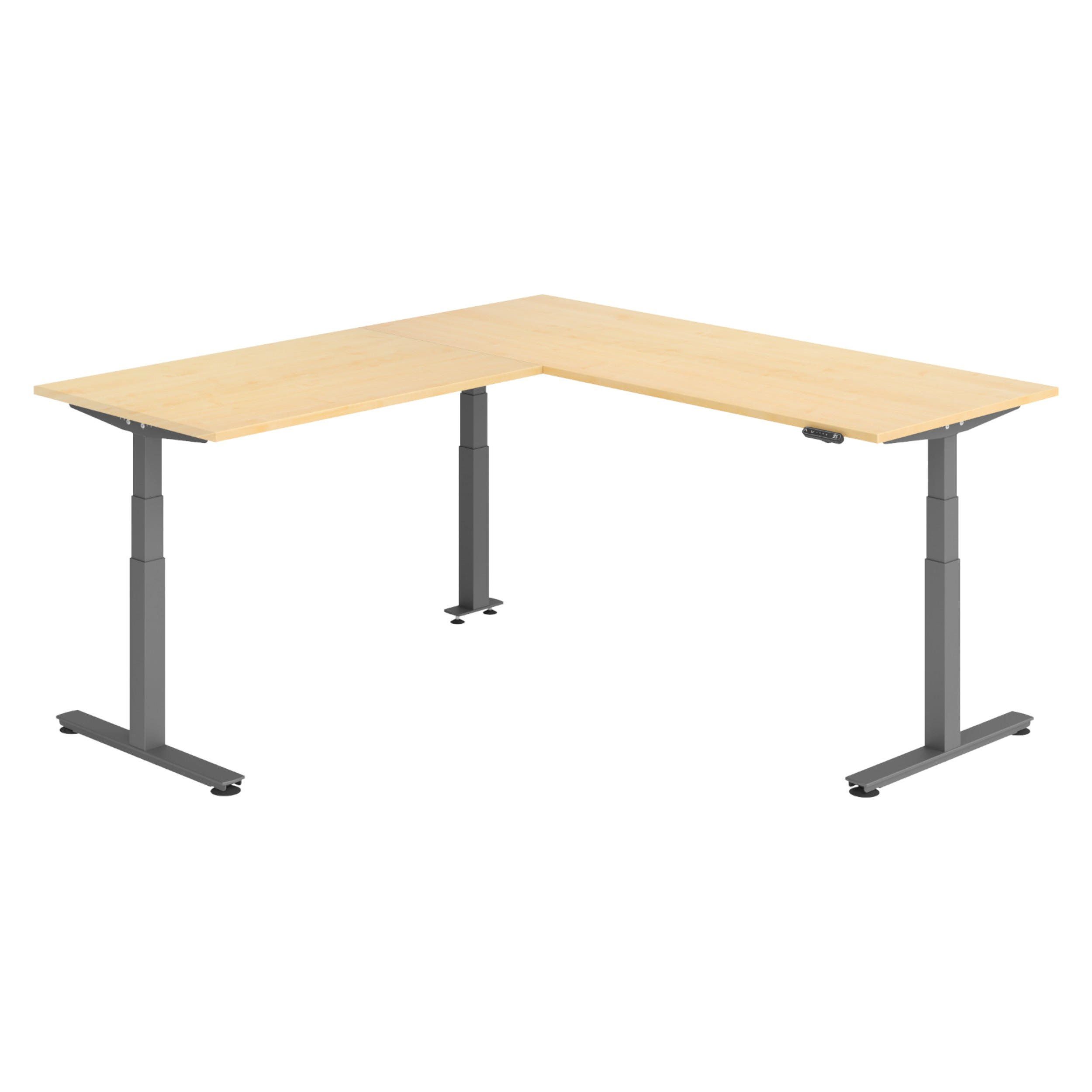 ECKSCHREIBTISCH elektrisch höhenverstellbar L-Form 220/200/74 cm in Ahornfarben/Graphitfarben - Ahornfarben/Graphitfarben, Holzwerkstoff (220/200/74cm) - bümö