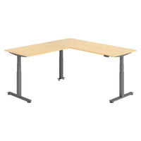 ECKSCHREIBTISCH elektrisch höhenverstellbar L-Form 220/200/74 cm in Ahornfarben/Graphitfarben - Ahornfarben/Graphitfarben, Holzwerkstoff (220/200/74cm) - bümö