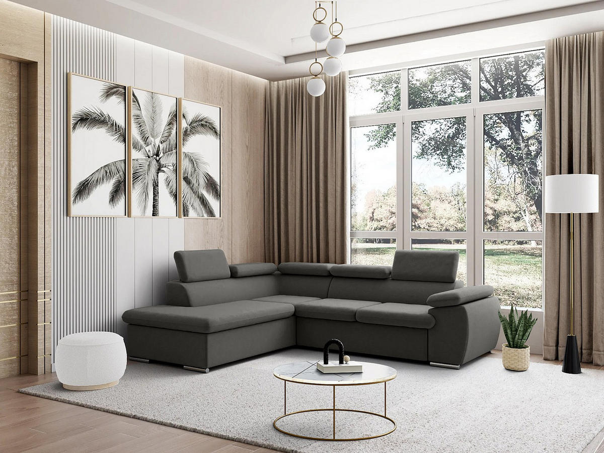 ECKSOFA mit Schlaffunktion & Bettkasten - Ecke Links - Anthrazit - FABIEN - Anthrazit, Textil (221/271cm) - Vente-Unique