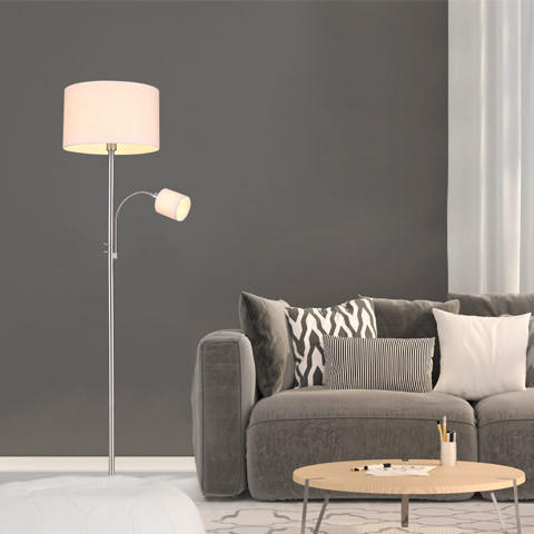 Stehlampe mit Leselampe in silber