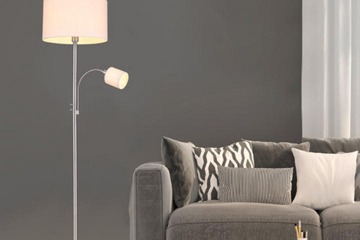 Stehlampe mit Leselampe in silber