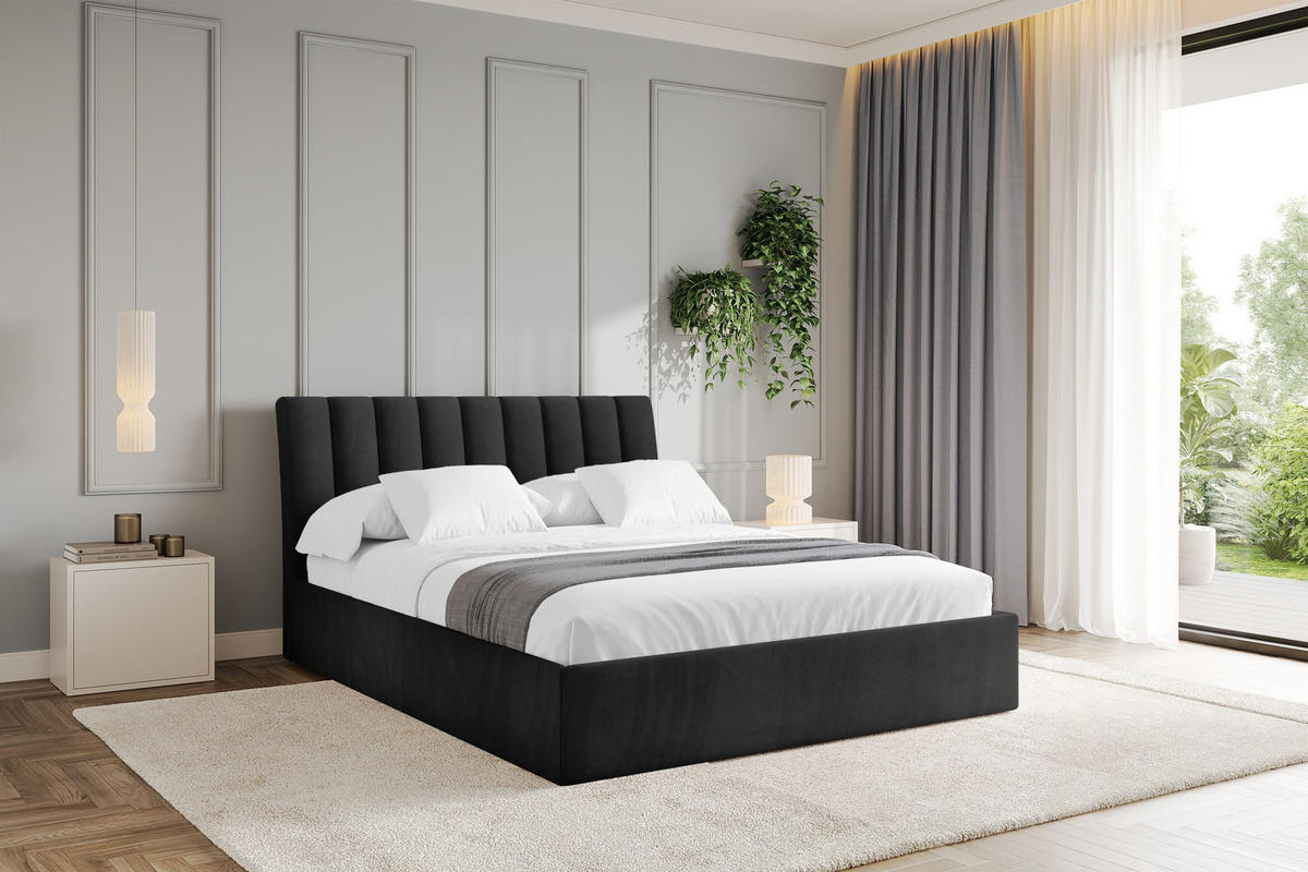 POLSTERBETT mit Bettkasten und Lattenrost, Boxbett ohne Matratze - ILAN 180x200 Schwarz - Schwarz, Holzwerkstoff/Textil (180/200cm) - ALTDECOR