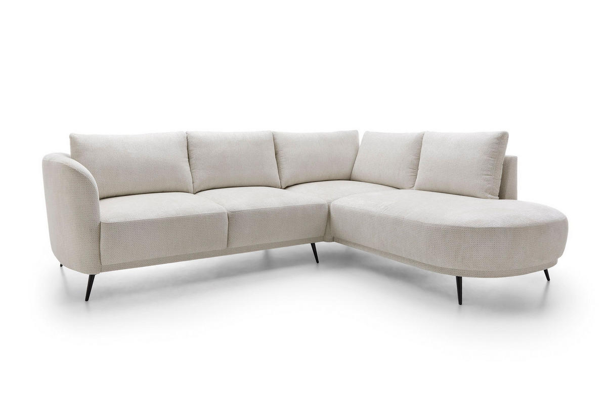 ECKSOFA ALPI Creme Chenille mit Schlaffunktion - Creme, Holz (262/220cm) - MASSENO