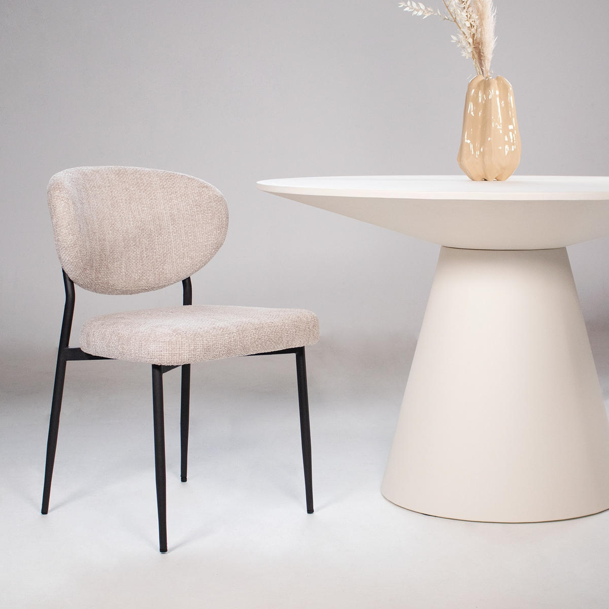 ESSZIMMERSTUHL 2er Set aus Stoff, beige - Beige/Schwarz, Textil/Metall (57/80/58cm) - Giga Meubel