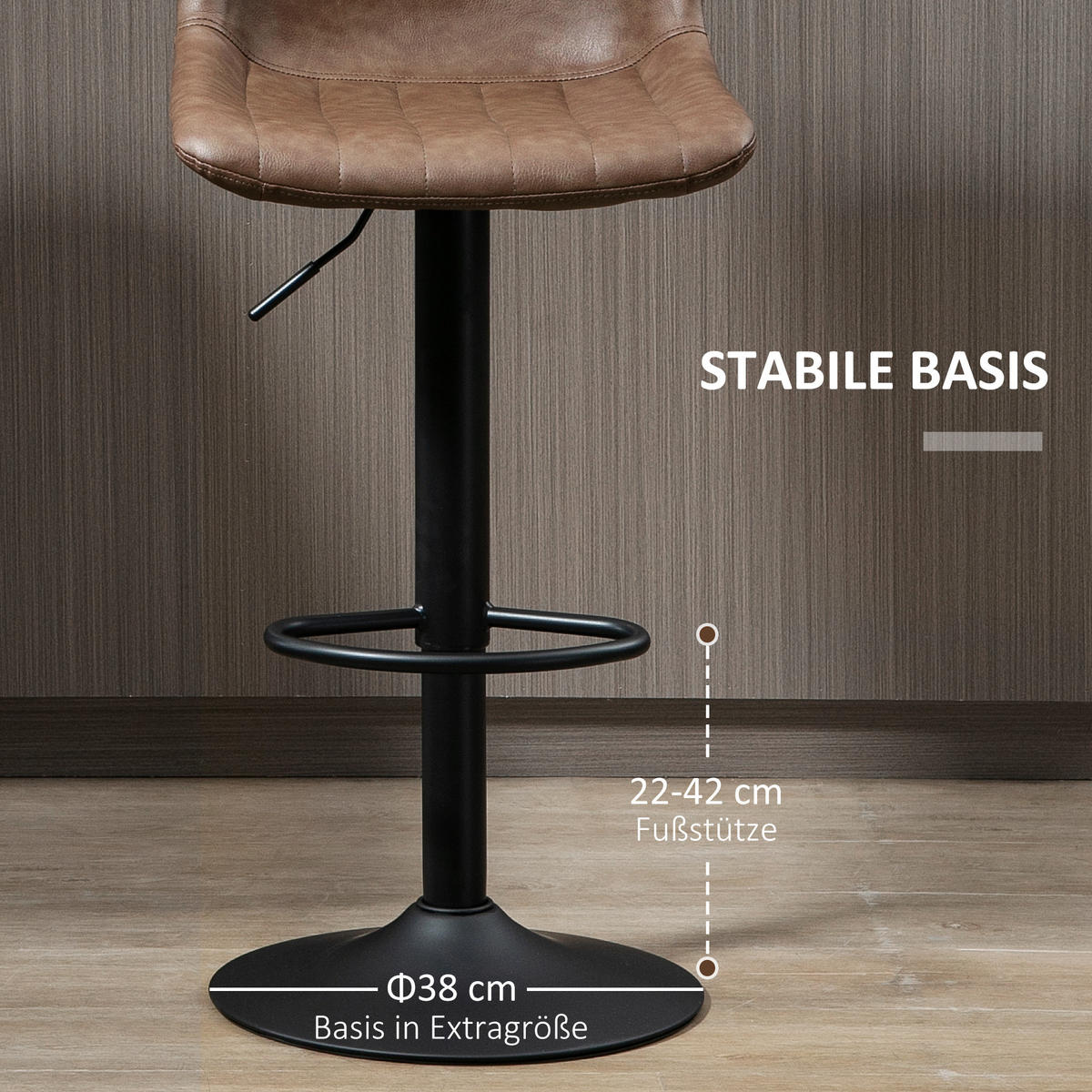 BARHOCKER, Kunstleder, Stahl, Braun - Braun, Kunststoff (49.5/111/43cm) - HOMCOM