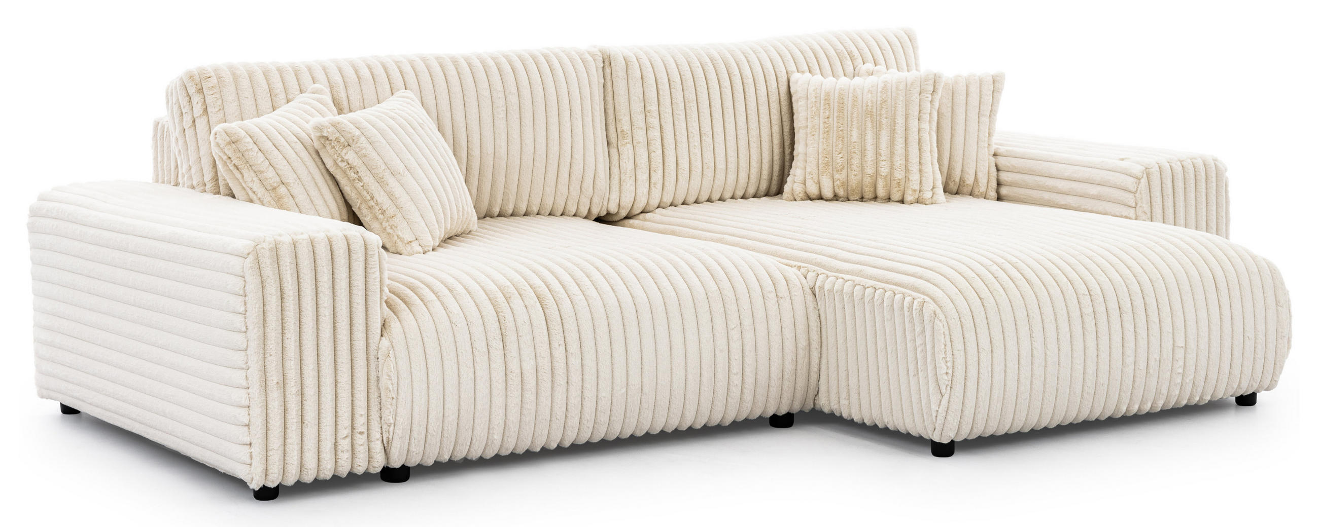 ECKSOFA Mollis Hellbeige Plüschcord - Ottomane Rechts - Beige/Schwarz, Holz/Kunststoff (255/168cm) - S-Style Möbel