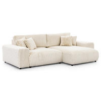 ECKSOFA Mollis Hellbeige Plüschcord - Ottomane Rechts - Beige/Schwarz, Holz/Kunststoff (255/168cm) - S-Style Möbel