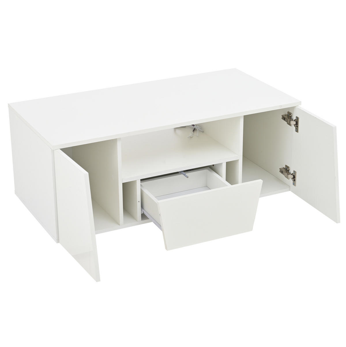 COUCHTISCH, Hochglanz Weiß, mit App-LED (USB) & Stauraum, 100/50/40 cm,Weiß - Weiß, Holzwerkstoff (100/50/40cm) - Redom