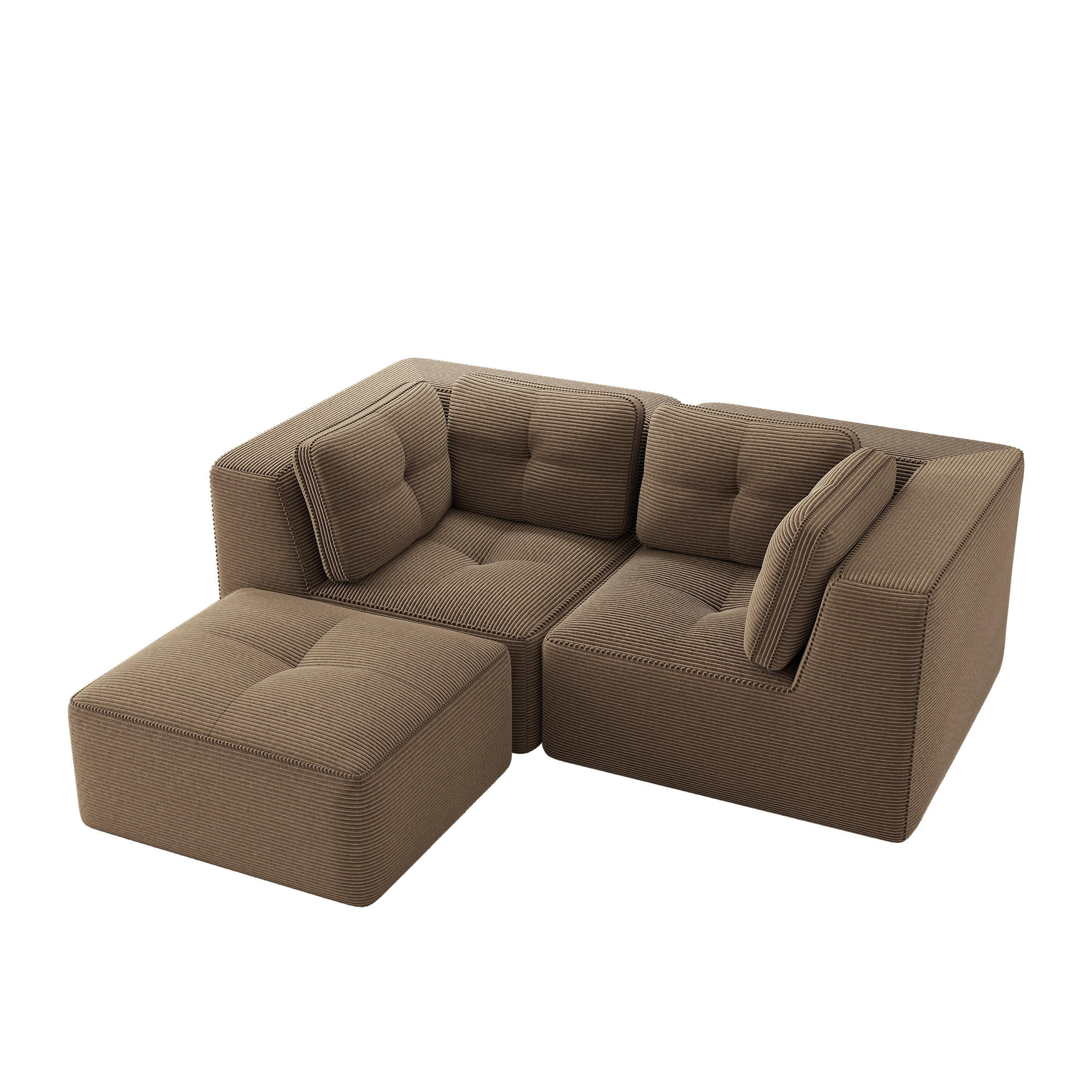 2-SITZER Sofa 208x177x69 cm aus Cordstoff rahmenlos modular mit Ottoman, braun - Braun, Textil (177/69/208cm)