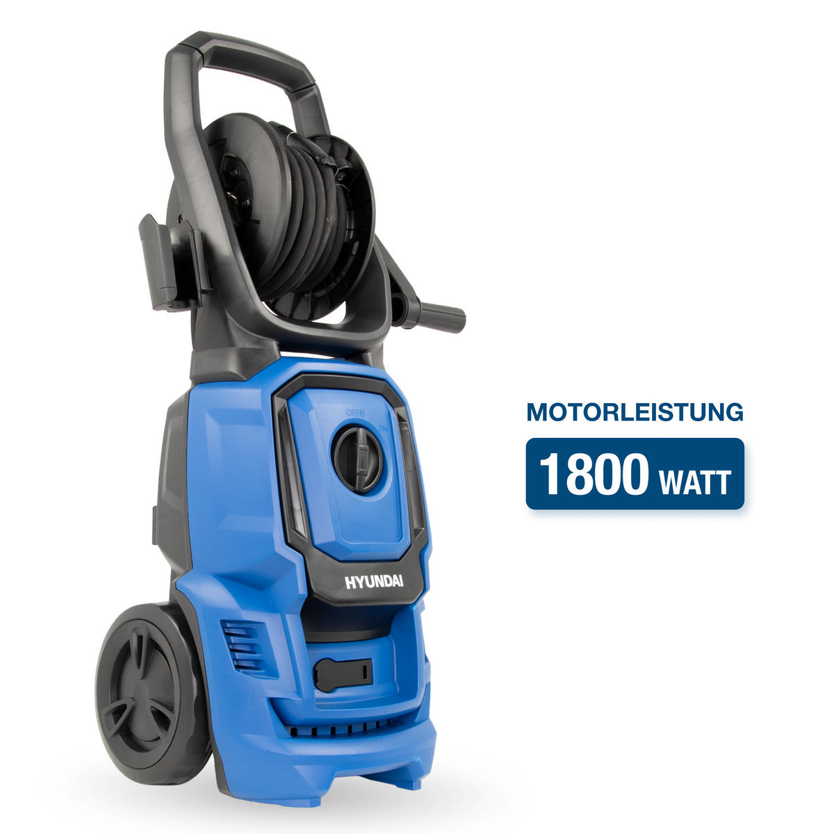 ELEKTRO-HOCHDRUCKREINIGER HPW1800CE (1800W, 140bar, 420 l/h, Schlauchtrommel, Blau) - Blau, Kunststoff (28/76/28cm) - HYUNDAI