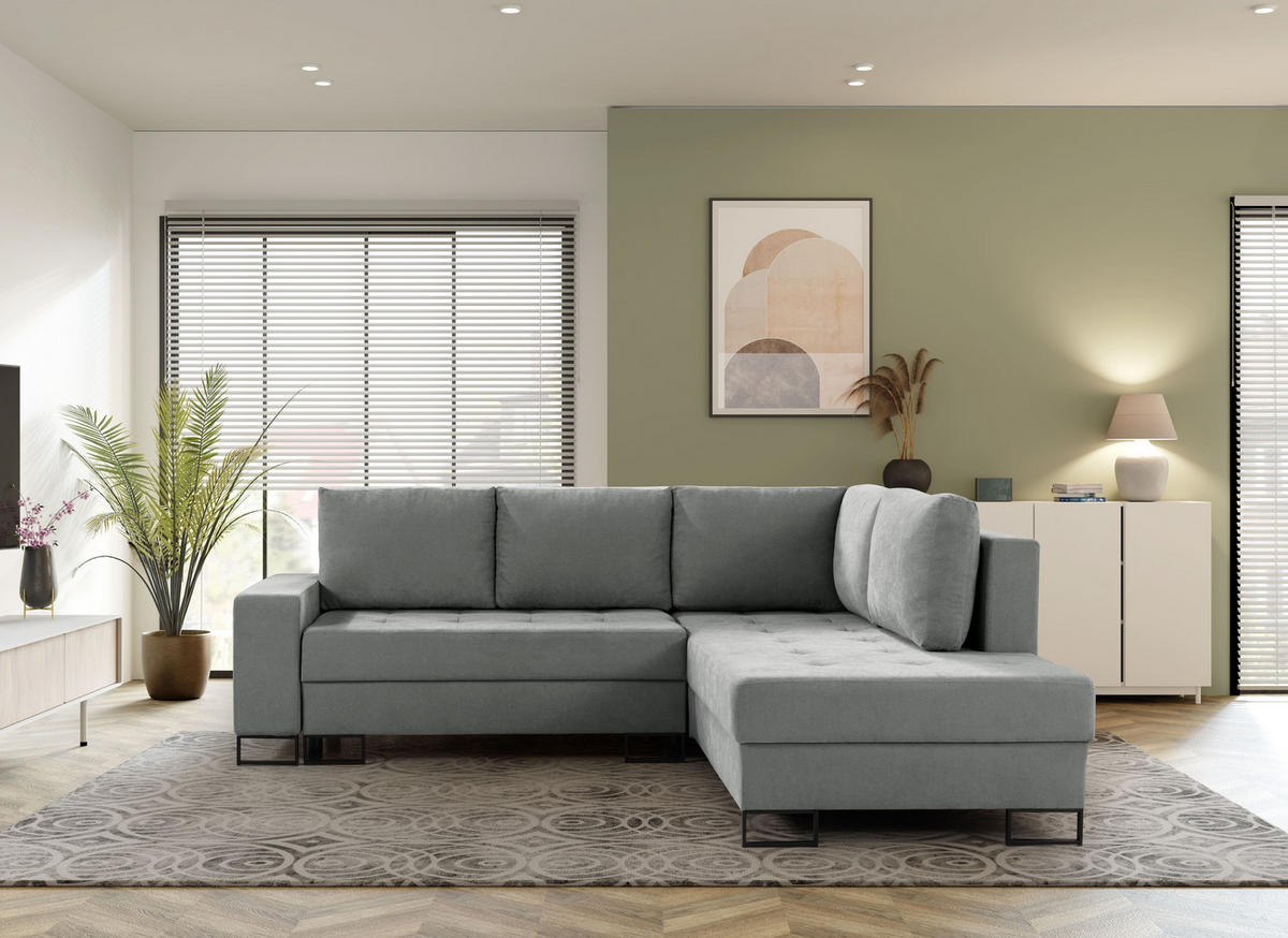 ECKSOFA mit Schlaffunktion Rechts Grau Chenille - 245x200 cm - Trevi - Schwarz/Grau, Holz/Holzwerkstoff (245/200cm) - Ravio