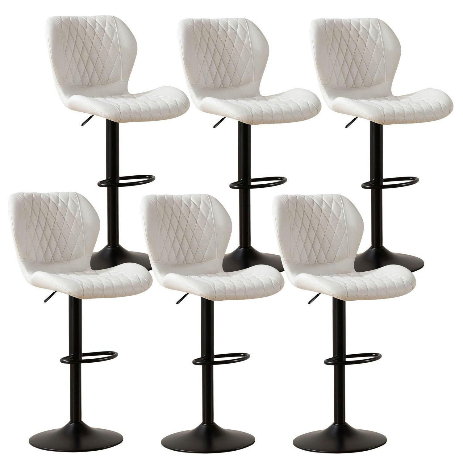 BARHOCKER 6er-Set PU-Kunstleder Beige Höhenverstellbar 360° drehbar - Weiß, Kunststoff (46.5/111/38cm)