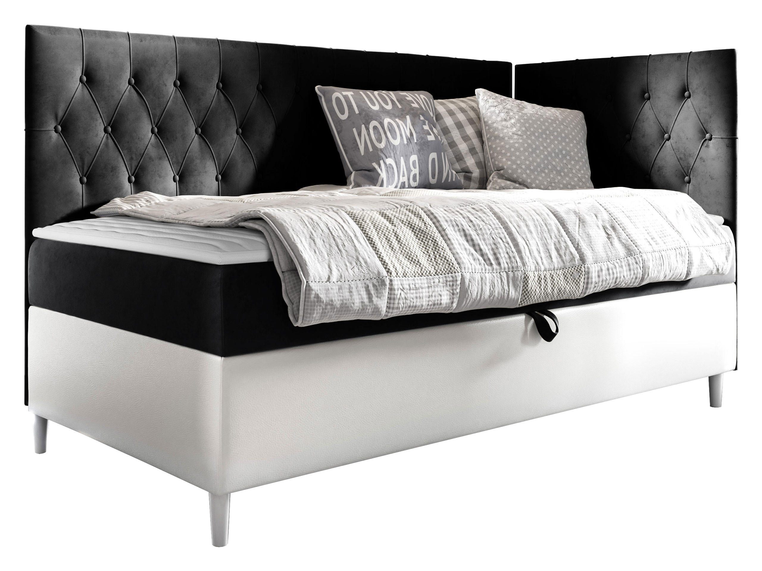 BOXBETT Filip Junior 3, Seite zum Öffnen des Bettkastens: Rechts - Schwarz/Weiß, Holz (80/200cm) - MIRJAN24
