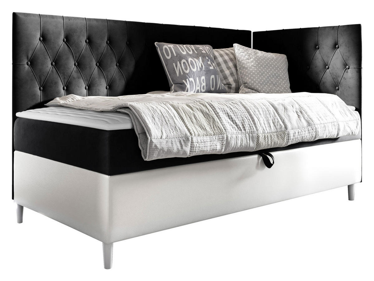 BOXBETT Filip Junior 3, Seite zum Öffnen des Bettkastens: Rechts - Schwarz/Weiß, Holz (80/200cm) - MIRJAN24