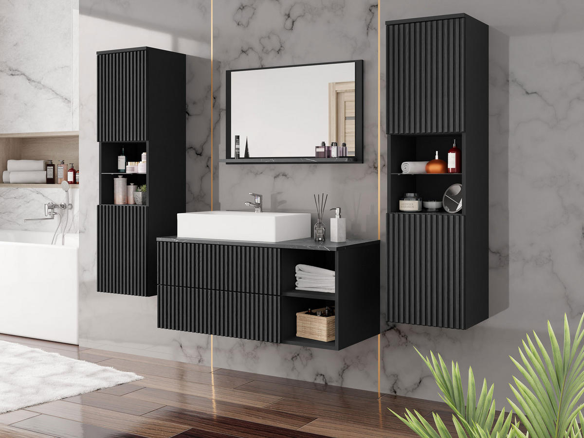 BADMÖBEL-SET Kertos Rillen III - Schwarz, Holzwerkstoff (100/57/45cm) - MIRJAN24