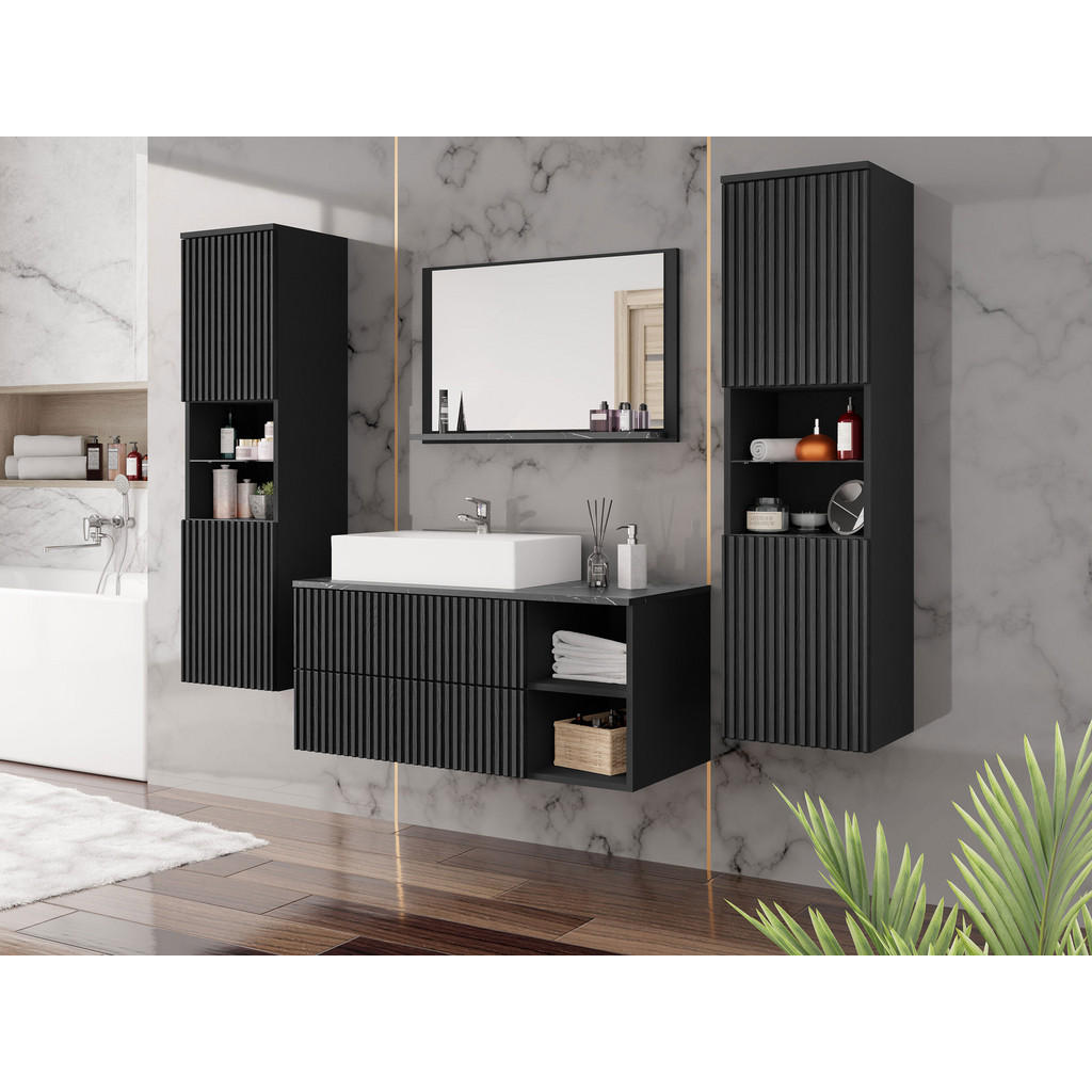 Thumbnail - Mirjan24 Badmöbel-Set, Schwarz, Holzwerkstoff, 2 Schubladen, Rechteckig, 100x57x45 cm, Badezimmer, Badmöbelsets & Badmöb...