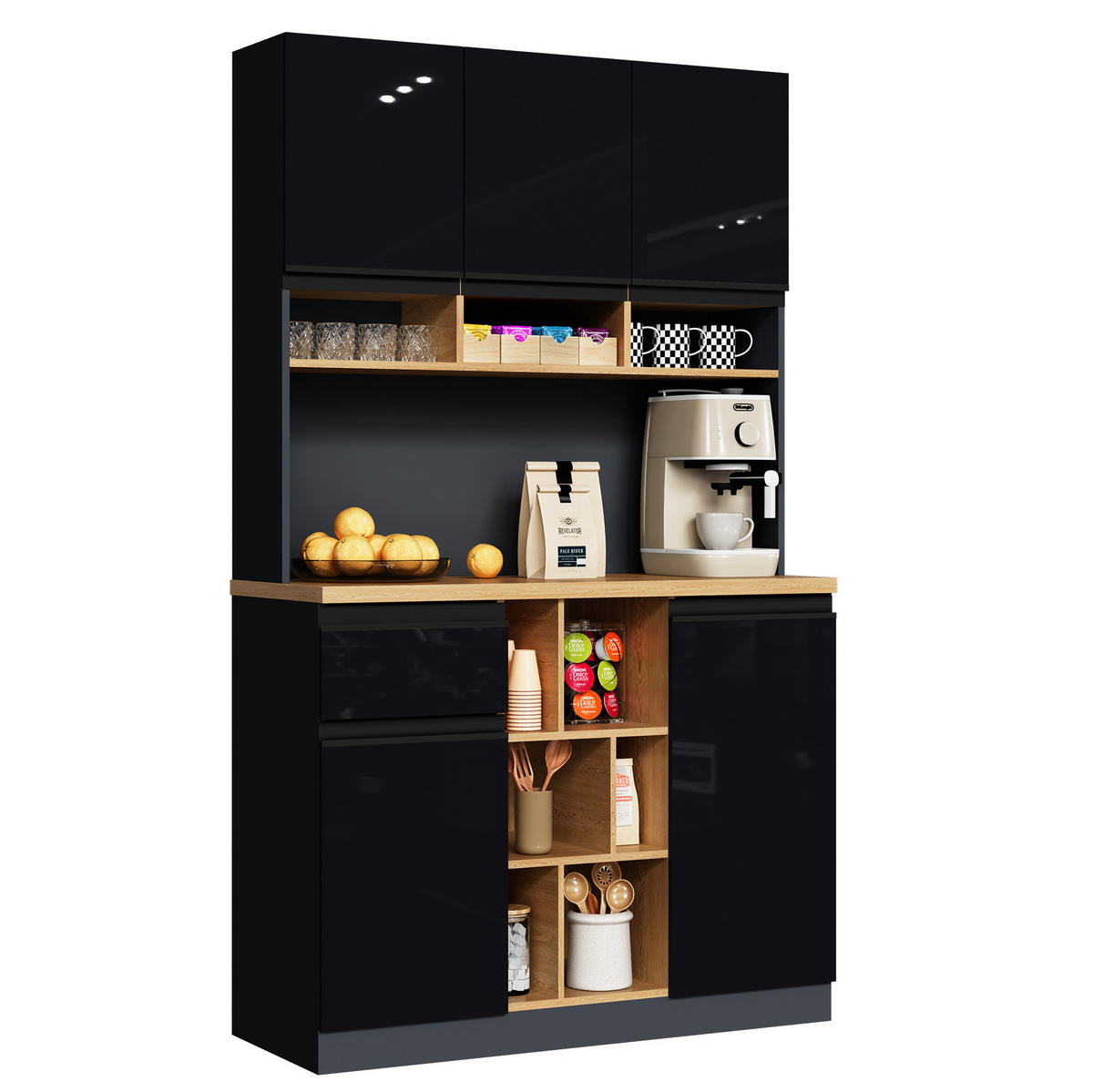 HOCHSCHRANK in Anthrazit mit Hochglanz-Schwarz, Schublade, Türen und verstellbaren Regalen, 105/45/185 cm, Anthrazit，Schwarz - Schwarz, Holzwerkstoff (105/185/45cm) - Redom