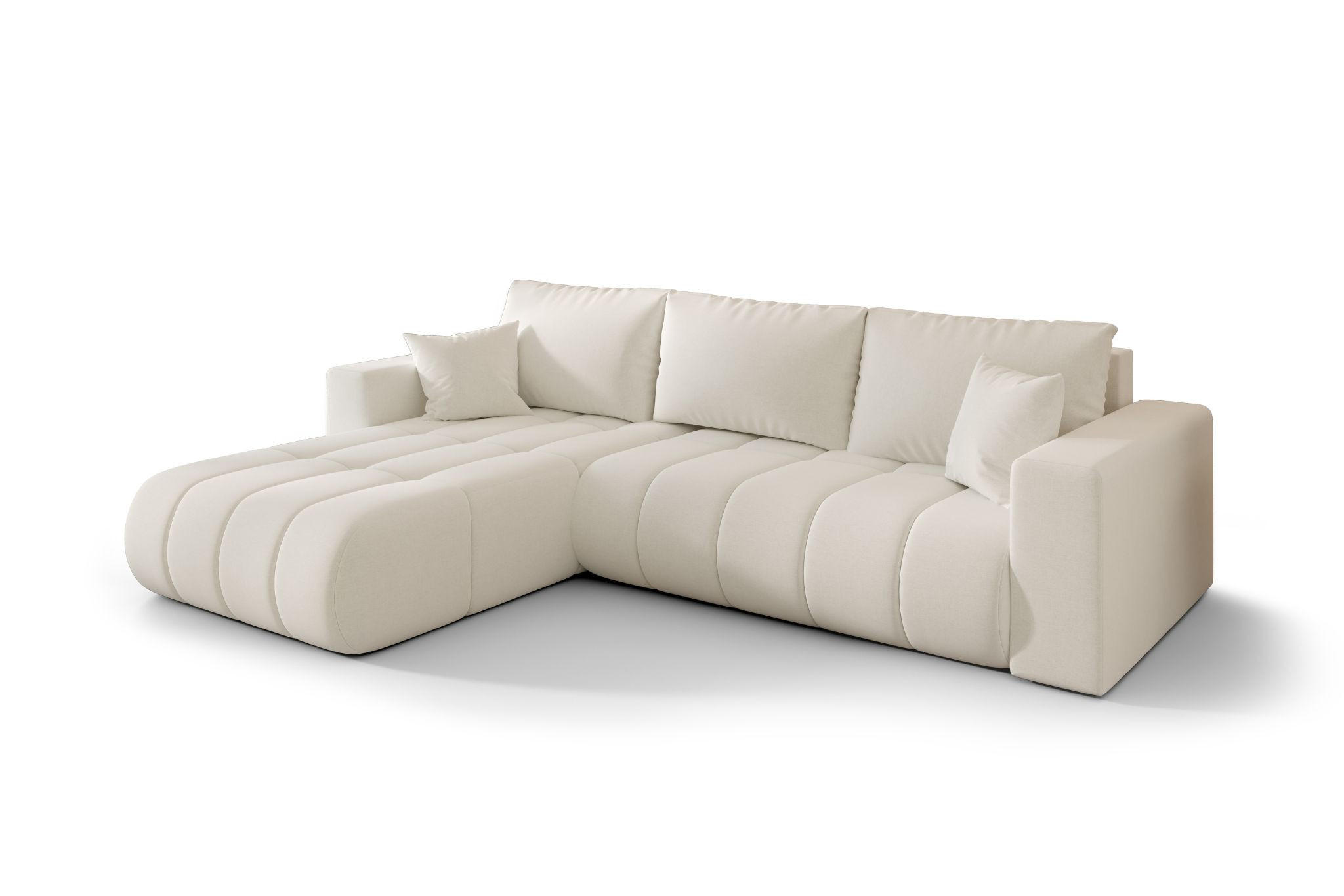 ECKSOFA mit schlaffunktion und bettkasten MILO PREMIUM, stoff WIND, Ecru, Links - Ecru, Holz (280/190cm) - Kaiser Möbel