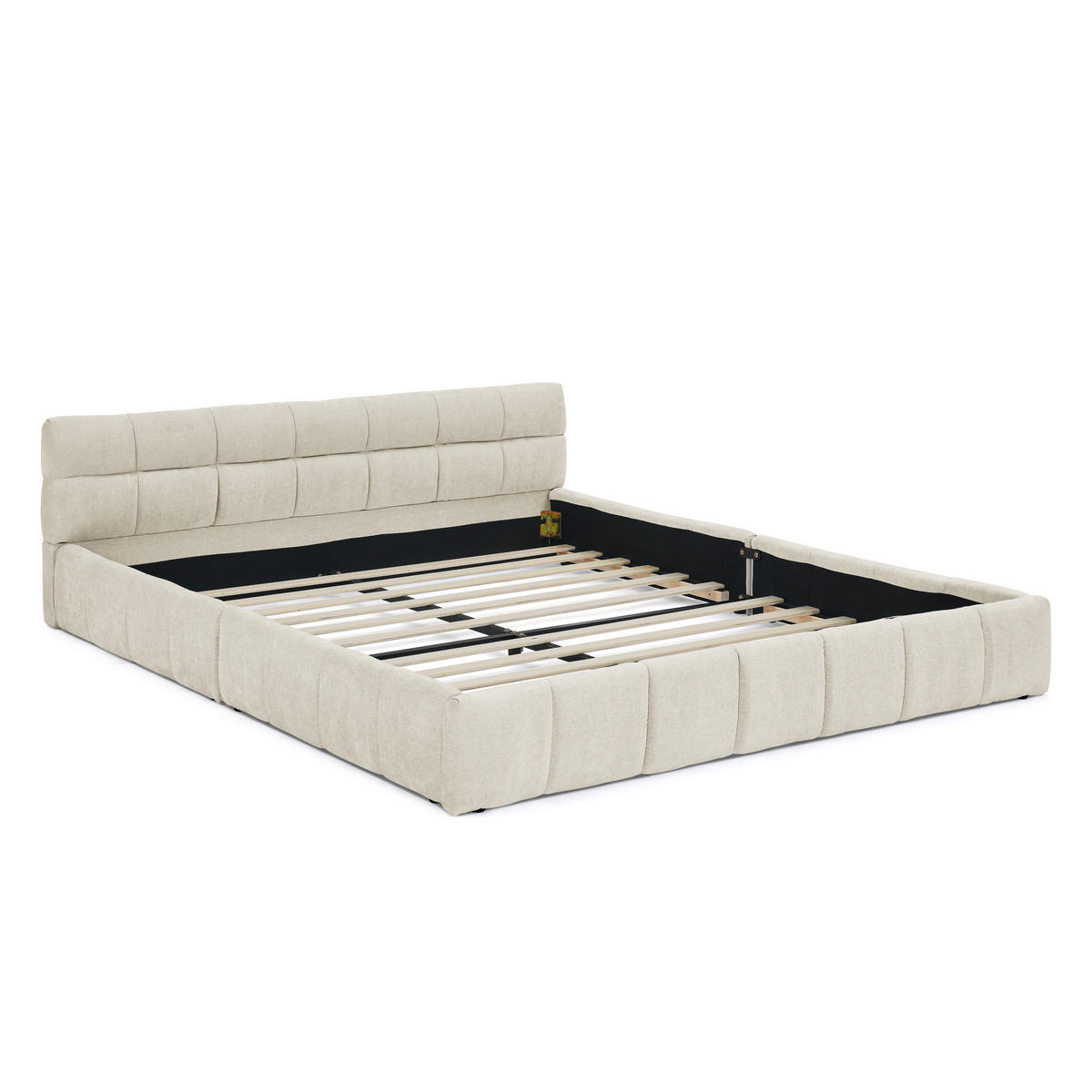POLSTERBETT 140/200 cm DE-03789, mit Chenille-Bezug und Eukalyptus-Eisengestell, in Beige - Beige, Holz (140/200cm) - ComfortXL