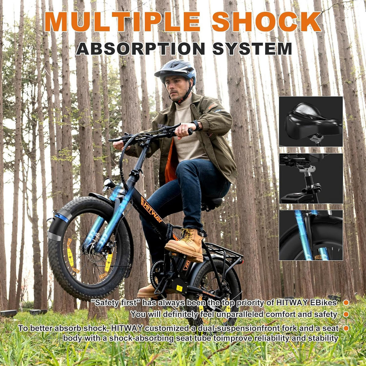 E-BIKE BK11M Klapprad 20 × 4,0 Zoll mit 48V15Ah Akku Max 45-100km - Orange, Metall (30cm) - HITWAY