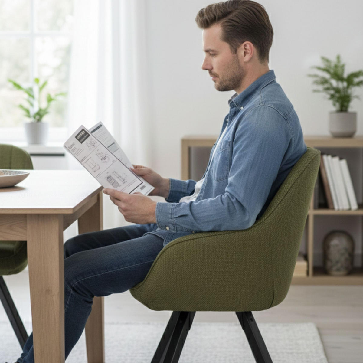 ESSZIMMERSTUHL Matera drehbar 2er-Set - Schwarz/Olivgrün, Textil/Metall (59/84/61cm) - Mr. Deko