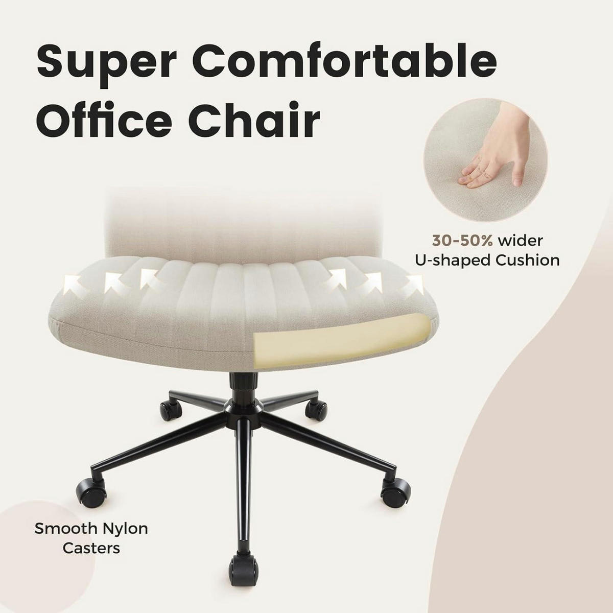 BÜROSTUHL ohne Armlehnen Beige mit Rollen - Beige, Textil (64/96/49.5cm)