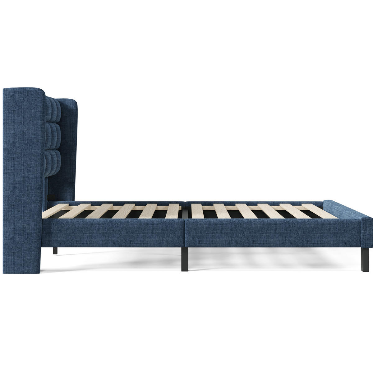 ČALOUNĚNÁ postel 140/200 cm modrá z lnu s roštem a vysokým čelem - modrá, textil (140/200cm) - OKWISH