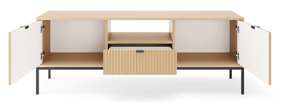 TV-SCHRANK Vicenza Eiche Schwarz Hohe Beine - Beige, Holzwerkstoff (154/56/39cm) - Sepro Meble