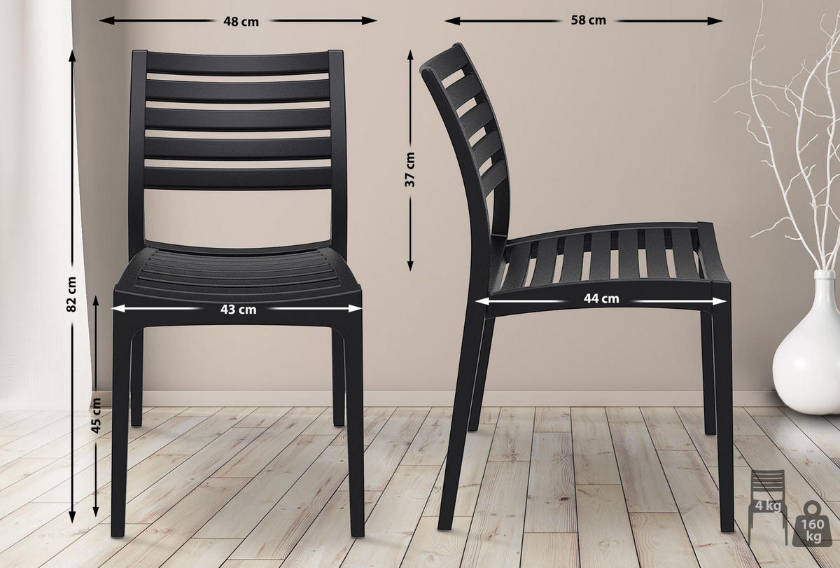 GARTENSTUHL Kunststoff schwarz - Schwarz, Kunststoff (48/82/58cm) - CLP