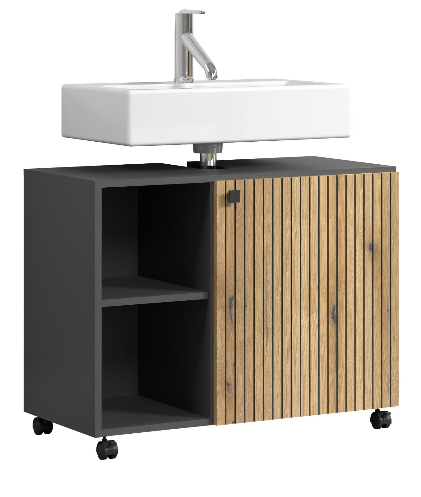 WASCHBECKENUNTERSCHRANK Evoke Eiche, grau 80 cm, Badschrank auf Rollen - Eichefarben/Anthrazit, Holzwerkstoff/Metall (80/64/42cm) - Top.Furn