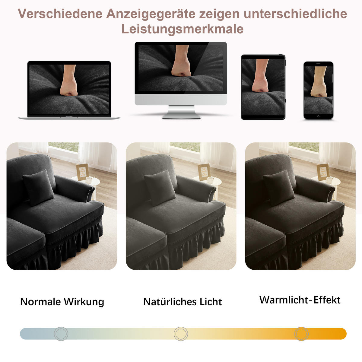 3-SITZER-SOFA DE-34092 mit abnehmbarem Volant Schwarz - Schwarz, Textil (83.5/93/272cm) - ComfortXL
